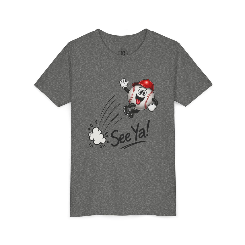 Youth Baseball Tee - 'See Ya!' Cartoon Pitching Ball Graphic