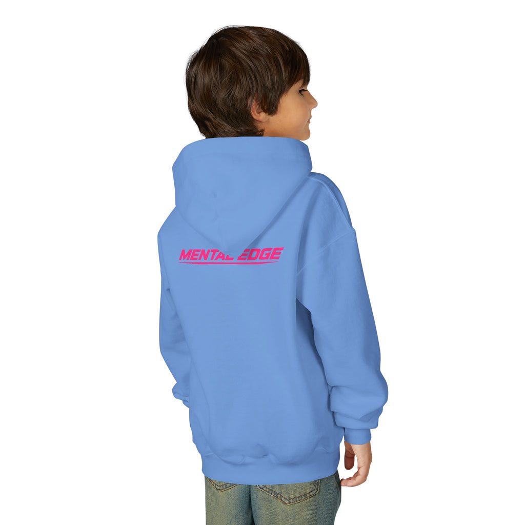 Youth Hoodie – 'ME' Pink Shield Front & "Mental Edge" Back Athletic Logo