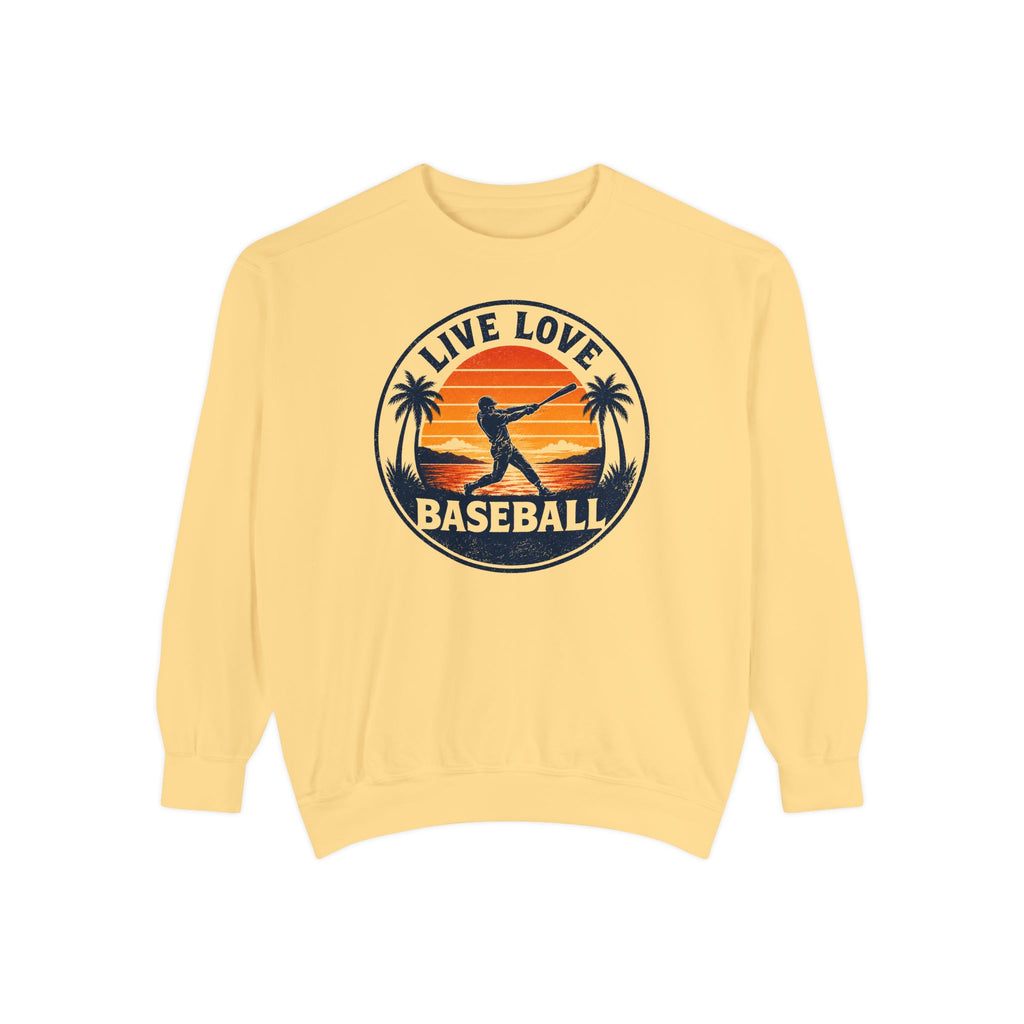 Baseball Unisex Sweatshirt - "Live Love Baseball" Vintage Sunset Crewneck