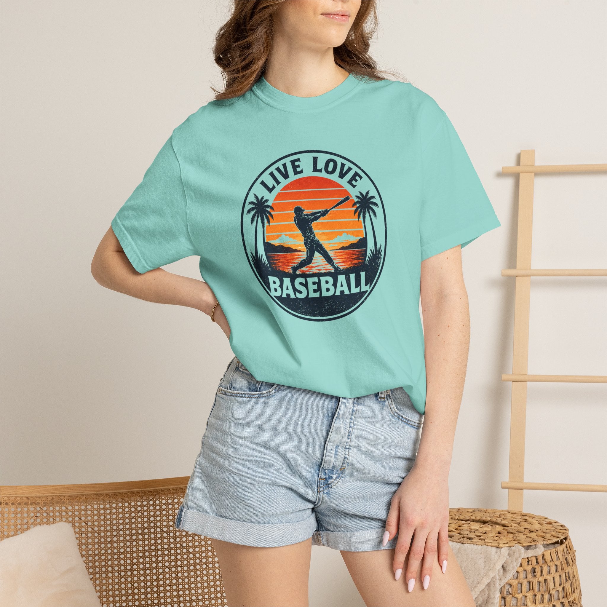 Live Love Baseball T-Shirt — Vintage Sunset Baseball Tee