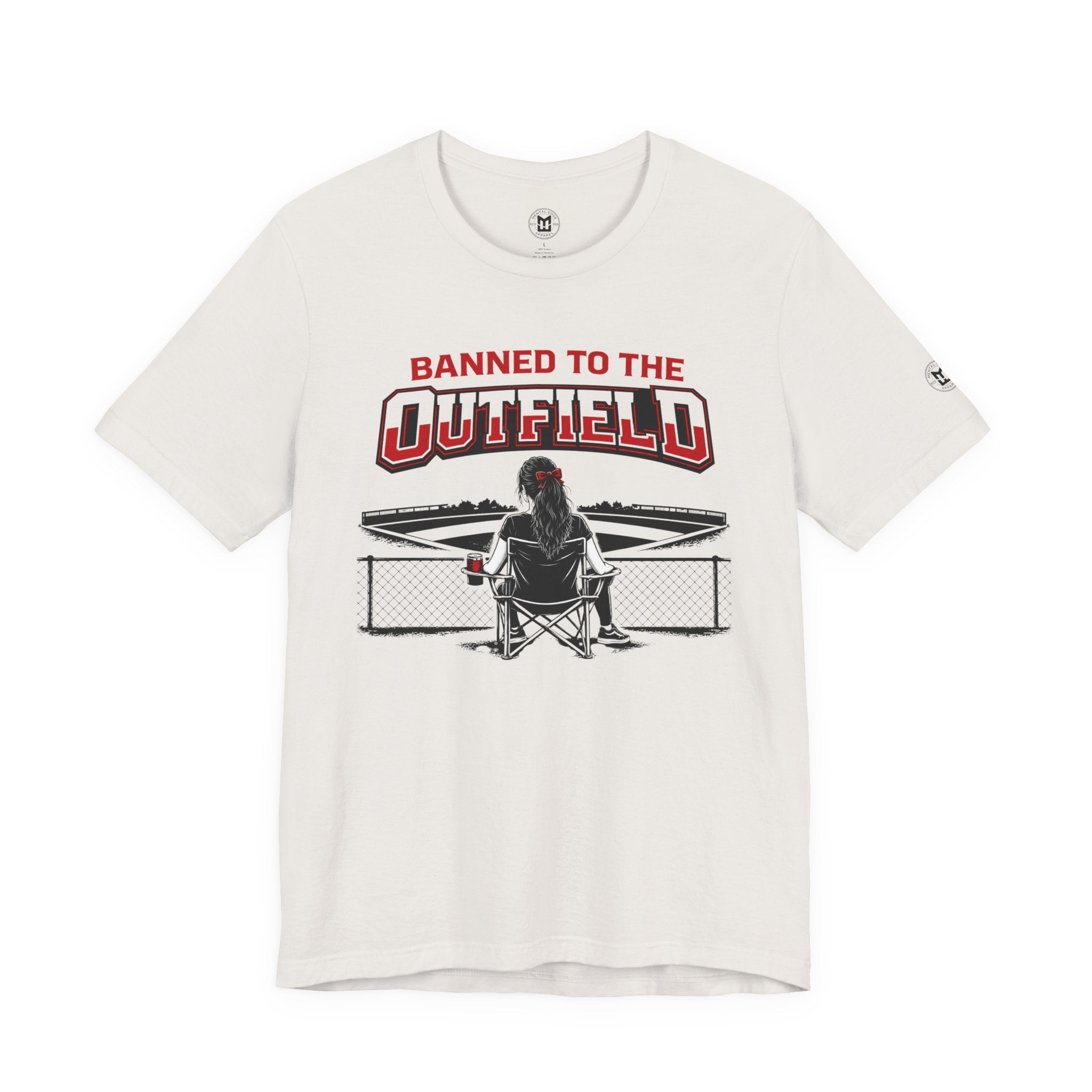 Banned to the Outfield Womans Baseball Tee – Funny Coach/Player Sideline Shirt