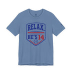 Relax He's 14 Baseball Parent Tee – Royal Blue & Red