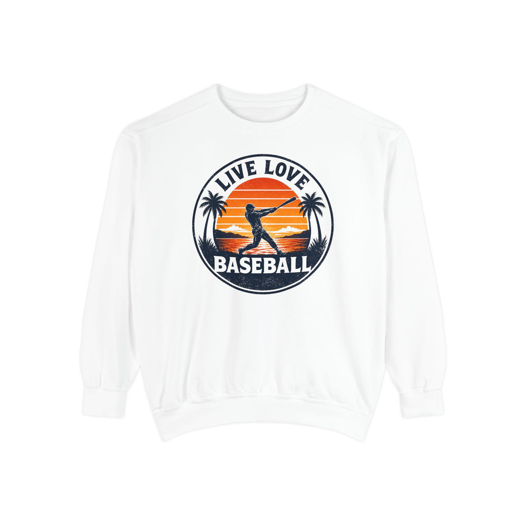 Baseball Unisex Sweatshirt - "Live Love Baseball" Vintage Sunset Crewneck