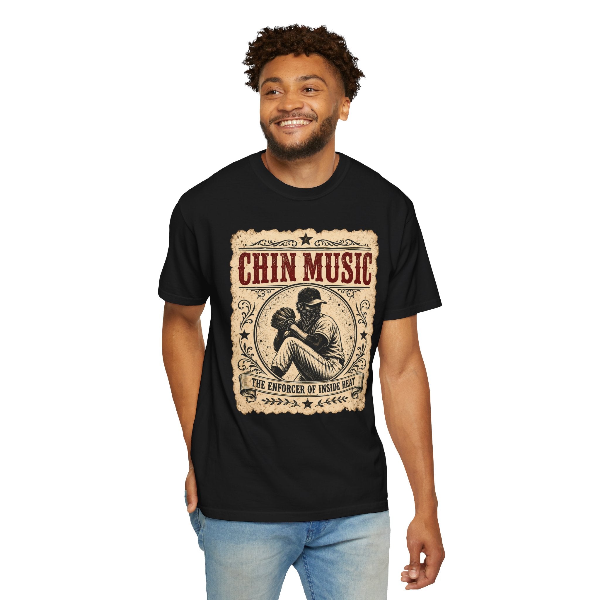 Adult Unisex "Chin Music Enforcer of Heat" Baseball Pitchers Comfort Colors Garment-Dyed T-shirt