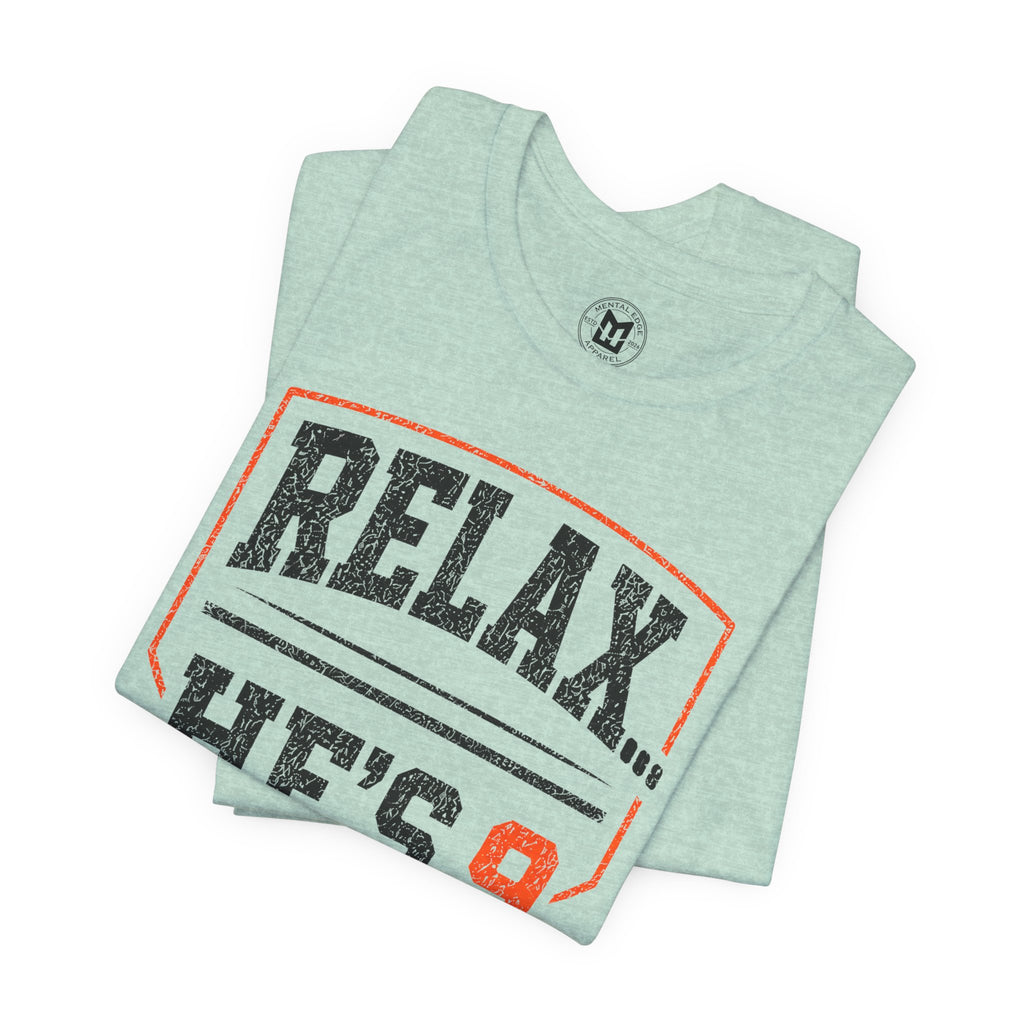 Relax… He's 9 Baseball Parent Tee _ Okstate Orange