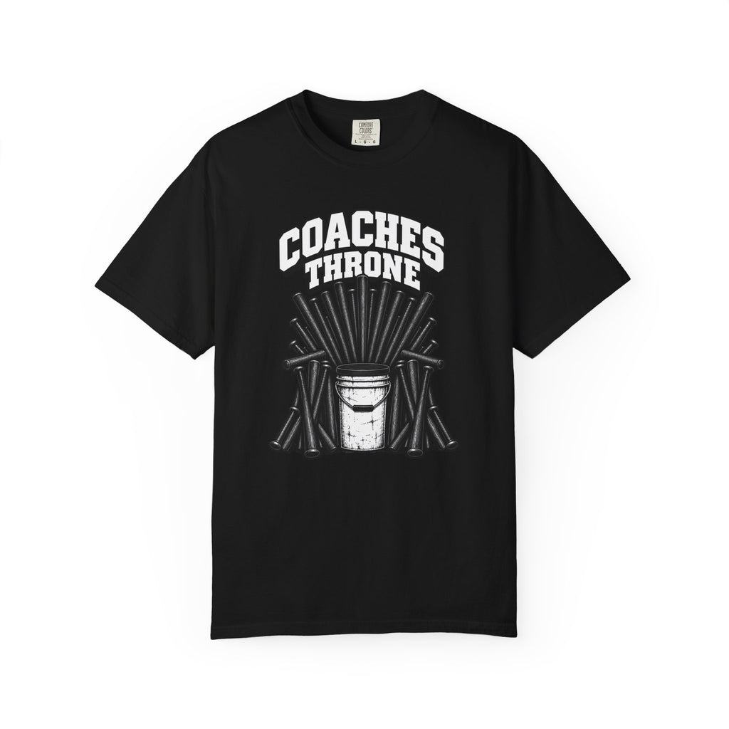 Coaches Throne Bucket Black Bat T-Shirt — Unisex Baseball/Softball Coach Gift