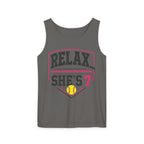 "Relax... She's 7" Softball Tank Top — Graphic Tank
