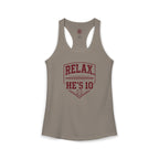 Relax He's 10 Baseball Moms Racerback Tank