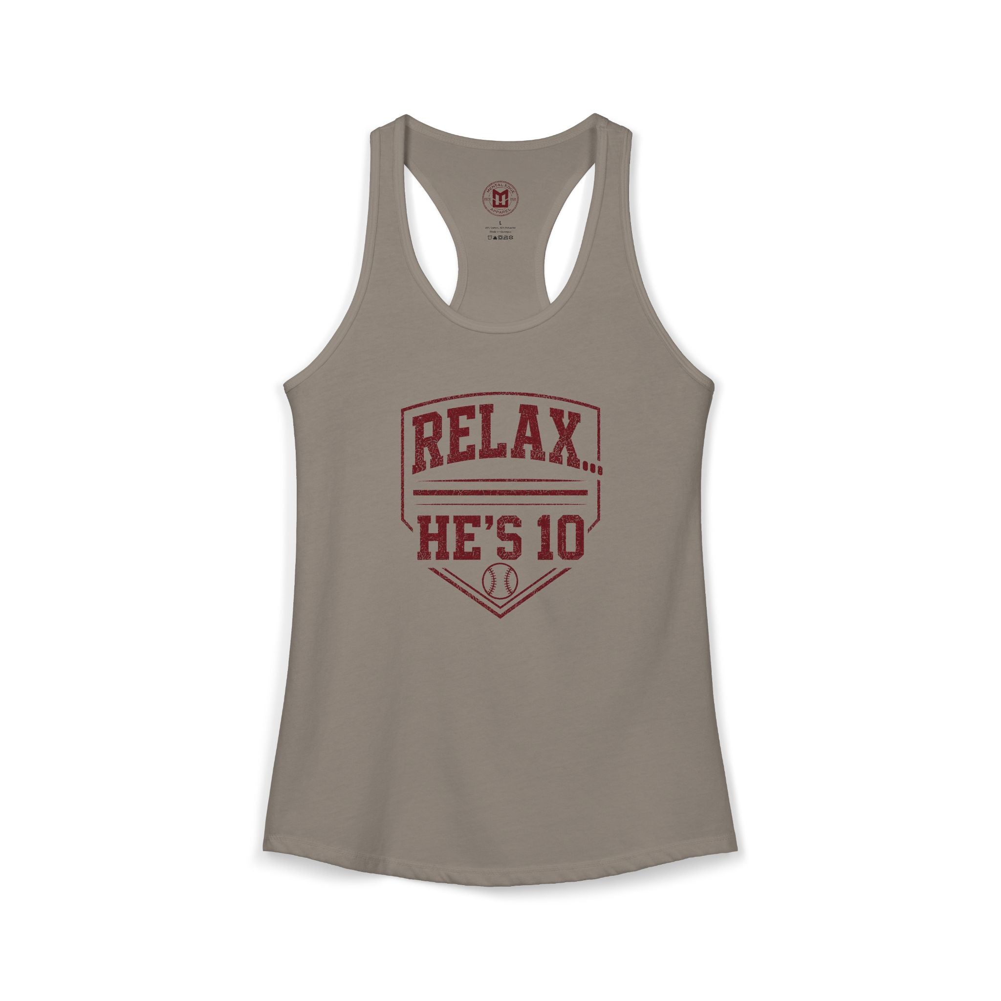 Relax He's 10 Baseball Moms Racerback Tank