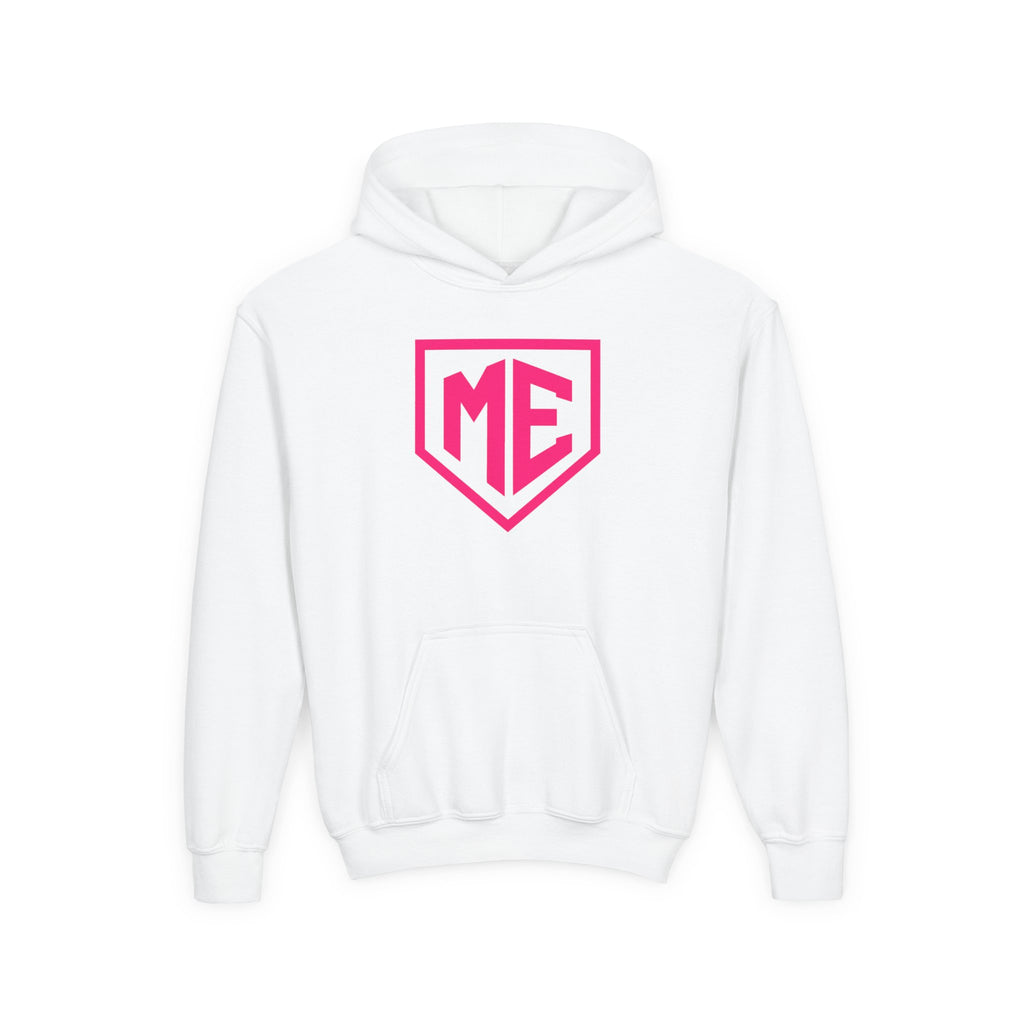 Youth Hoodie – 'ME' Pink Shield Front & "Mental Edge" Back Athletic Logo