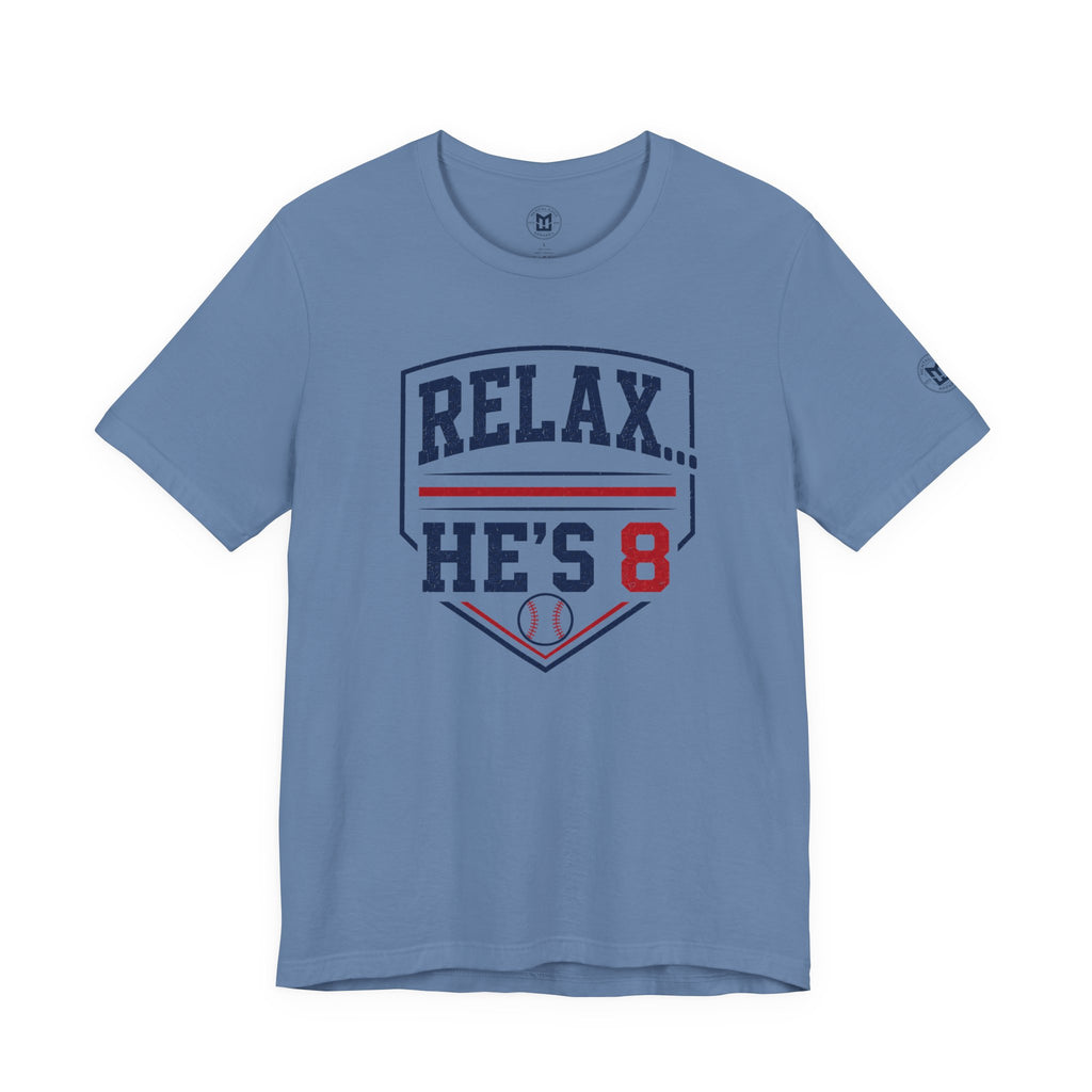 Relax...He's 8 Parents Baseball T-Shirt - Navy Red
