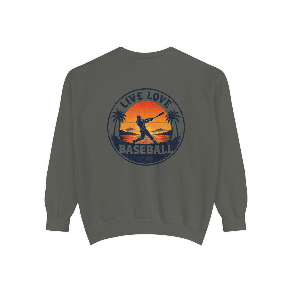 Baseball Sweatshirt — "Live Love Baseball" Vintage Sunset Crewneck Unisex