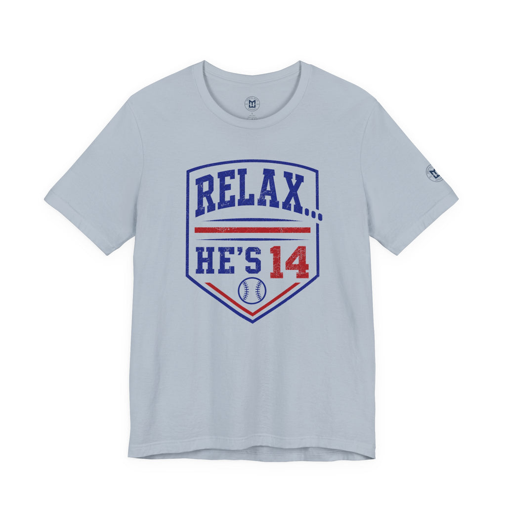 Relax He's 14 Baseball Parent Tee – Royal Blue & Red