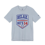 Relax He's 14 Baseball Parent Tee – Royal Blue & Red