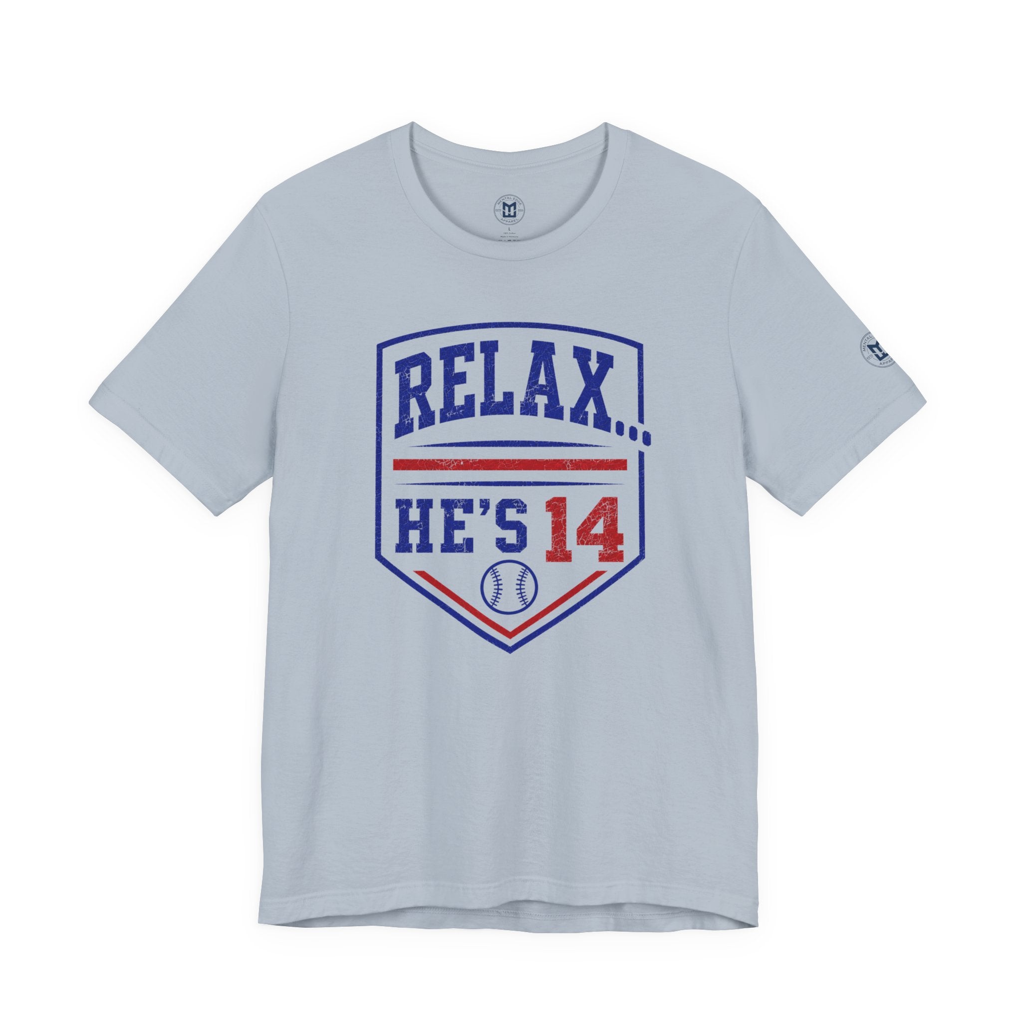 Relax He's 14 Baseball Parent Tee – Royal Blue & Red