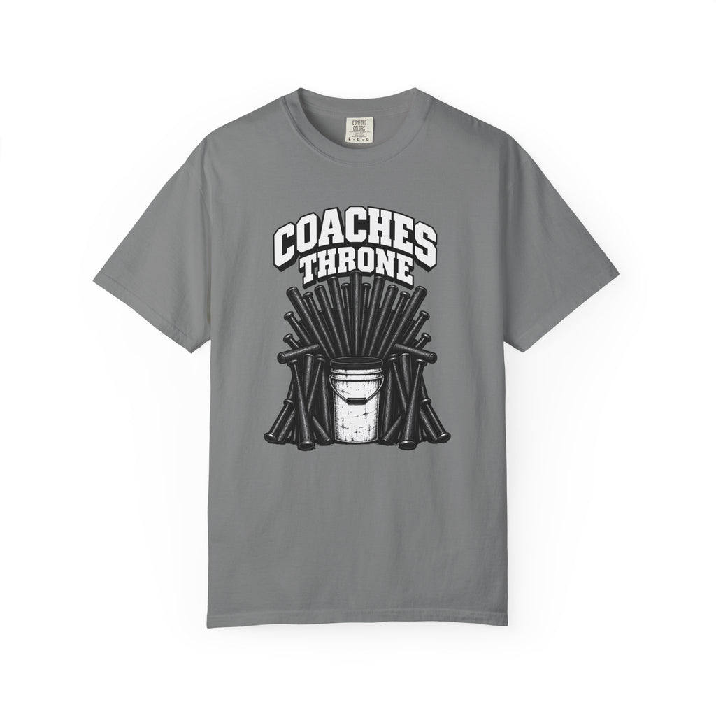 Coaches Throne Bucket Black Bat T-Shirt — Unisex Baseball/Softball Coach Gift