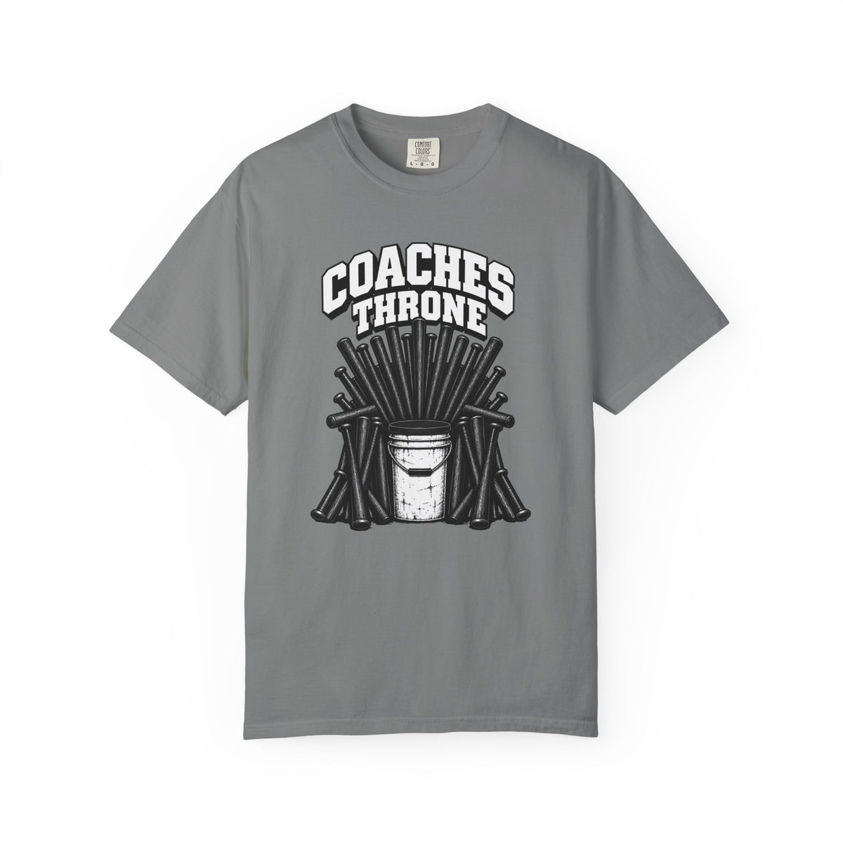 Coaches Throne Bucket Black Bat T-Shirt — Unisex Baseball/Softball Coach Gift