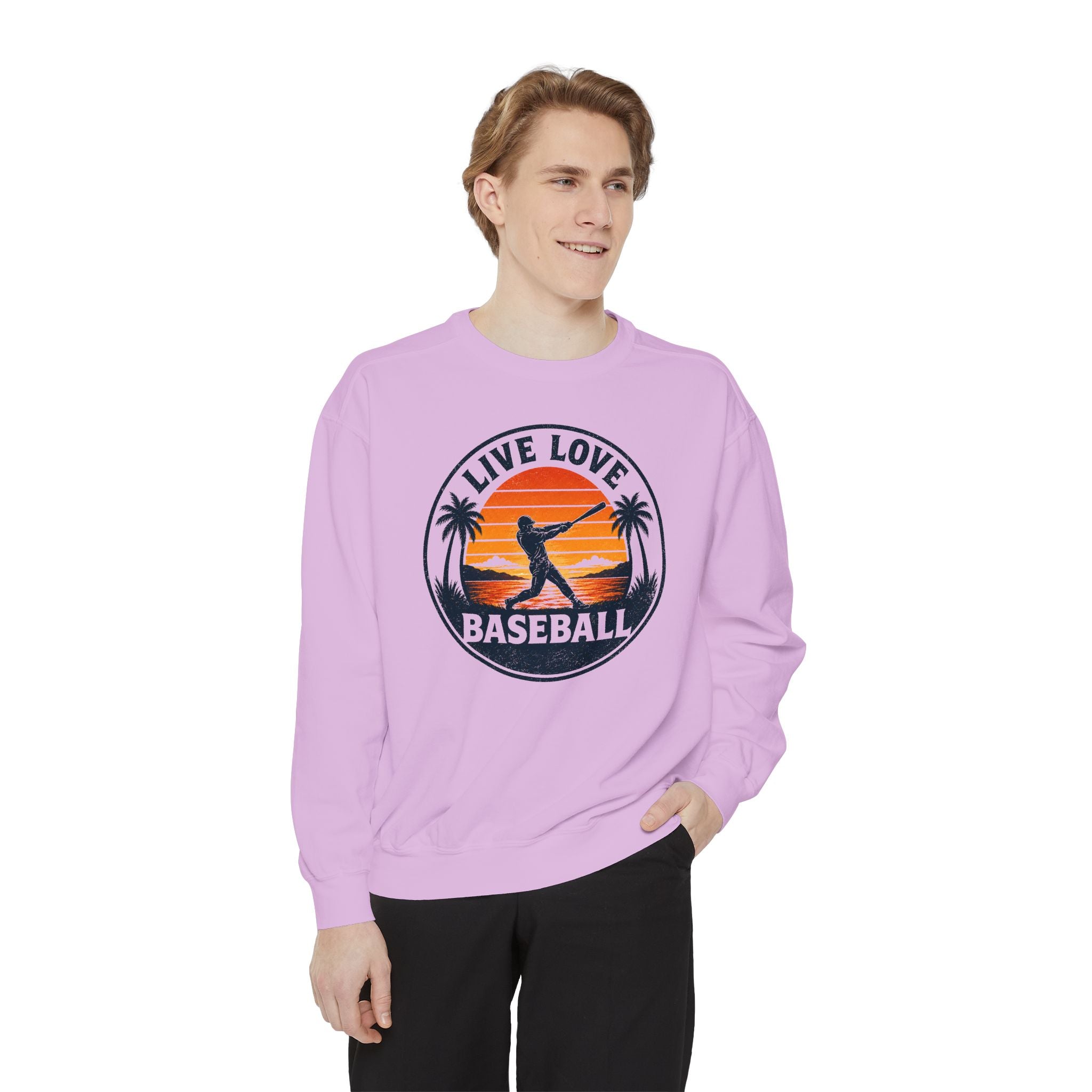 Baseball Unisex Sweatshirt - "Live Love Baseball" Vintage Sunset Crewneck