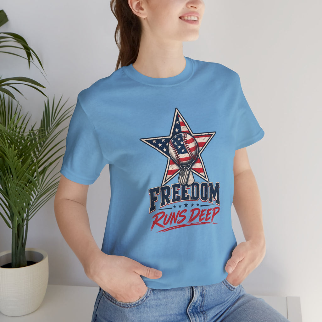 Freedom Runs Deep T-Shirt — American Flag Star Patriotic Tee