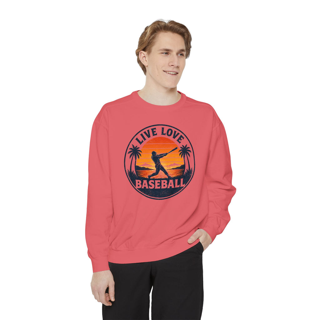 Baseball Unisex Sweatshirt - "Live Love Baseball" Vintage Sunset Crewneck