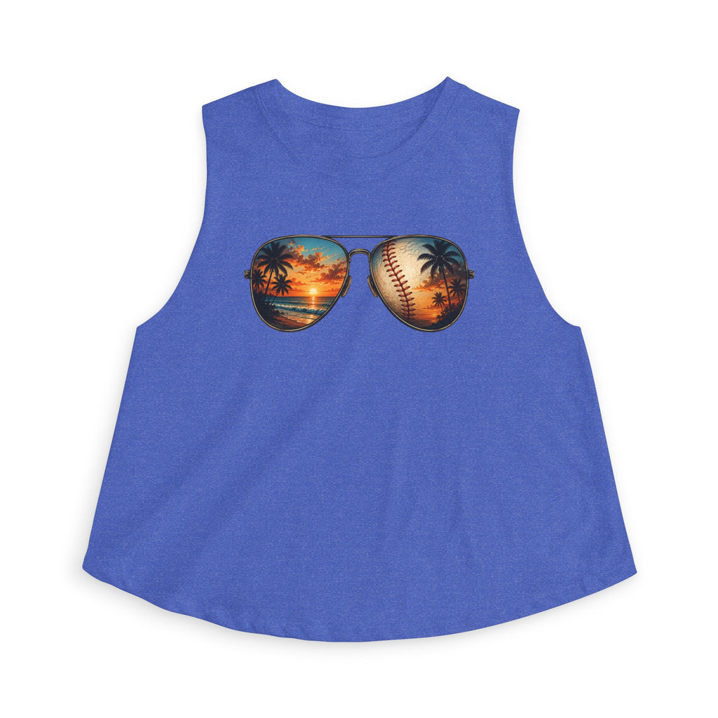 Baseball & Beach Sunglasses Crop Top — Summer Sunset Sports Graphic