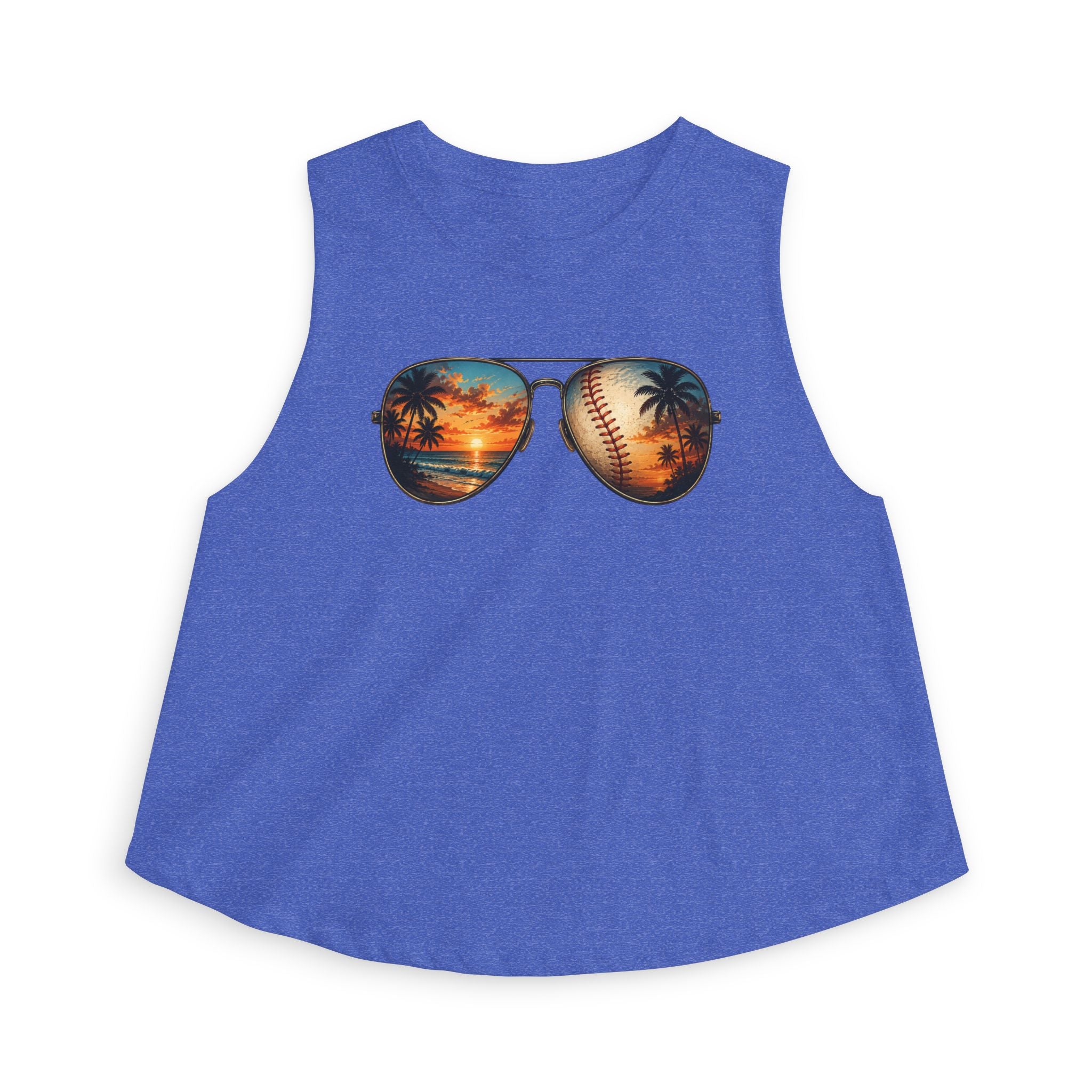 Baseball & Beach Sunglasses Crop Top — Summer Sunset Sports Graphic