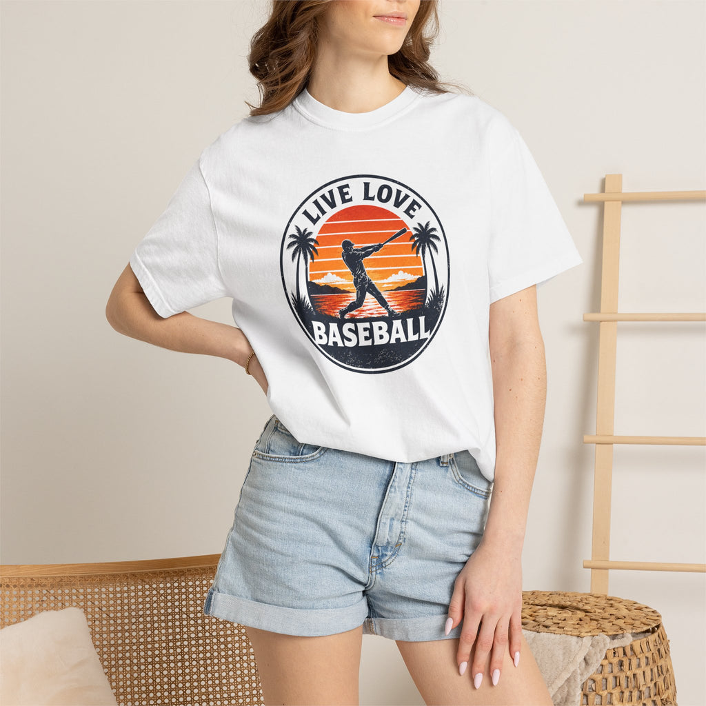 Live Love Baseball T-Shirt — Vintage Sunset Baseball Tee