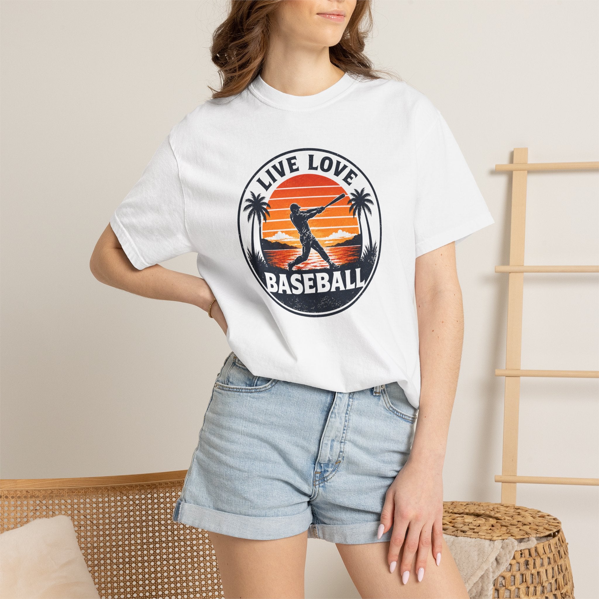 Live Love Baseball T-Shirt — Vintage Sunset Baseball Tee