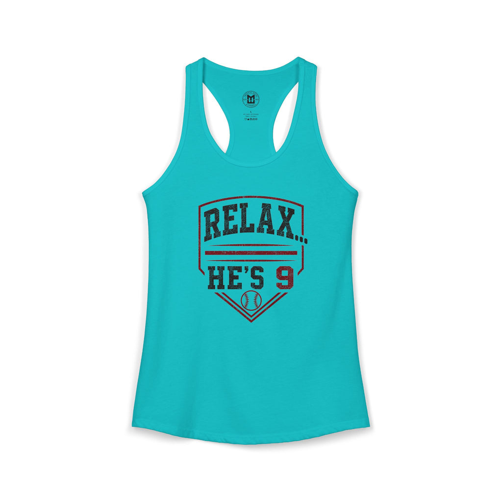 Relax He's 8 Baseball Mom Women's Ideal Racerback Tank