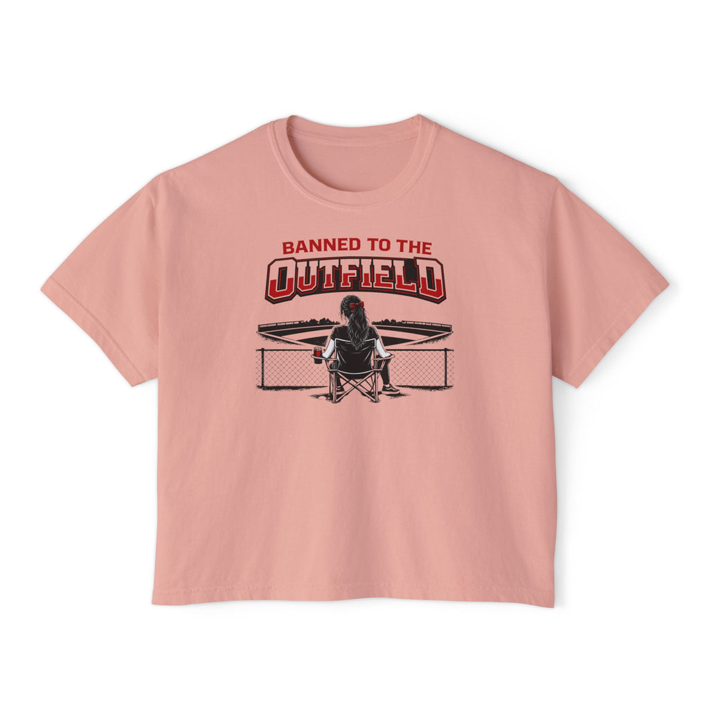 Banned to the Outfield Women's Boxy Tee – Baseball Mom/Fan Graphic Shirt