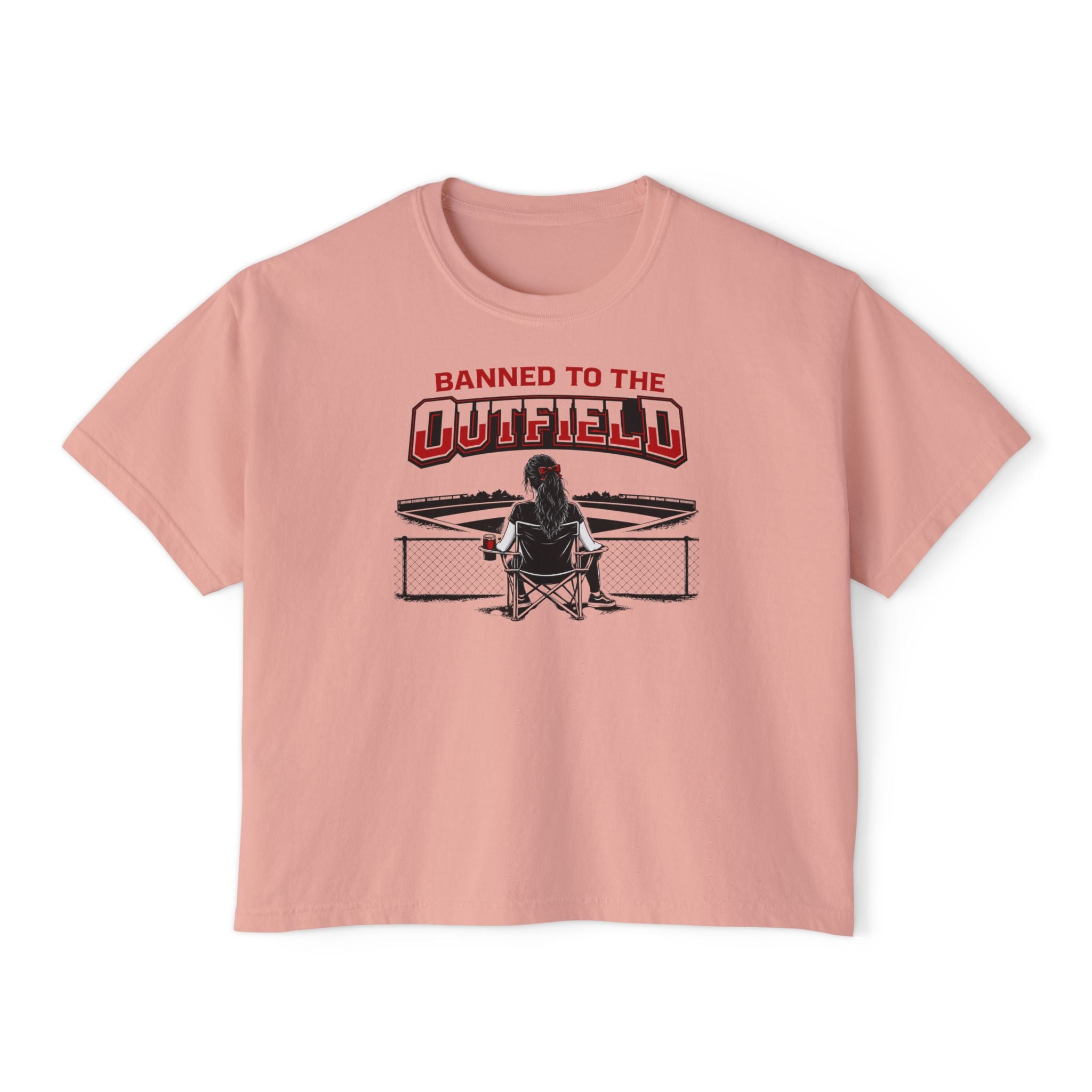 Banned to the Outfield Women's Boxy Tee – Baseball Mom/Fan Graphic Shirt