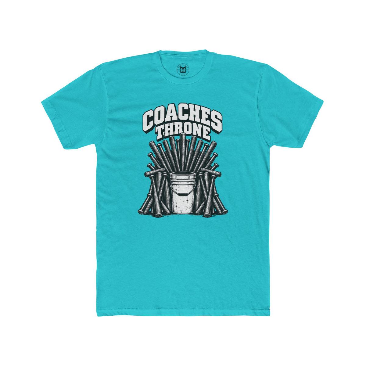 Coaches Throne Baseball Bucket T-Shirt — Funny Coach Gift Tee (Bucket & Whistle Graphic)