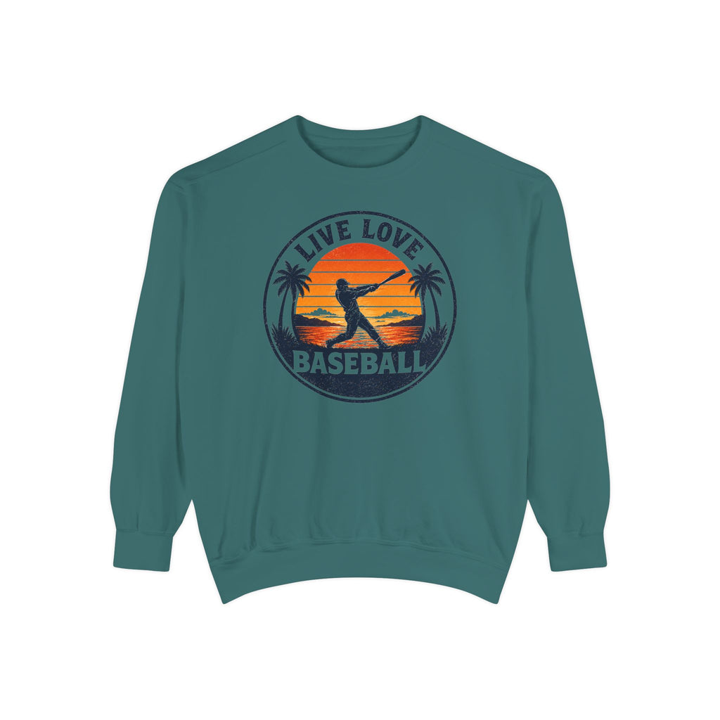 Baseball Unisex Sweatshirt - "Live Love Baseball" Vintage Sunset Crewneck