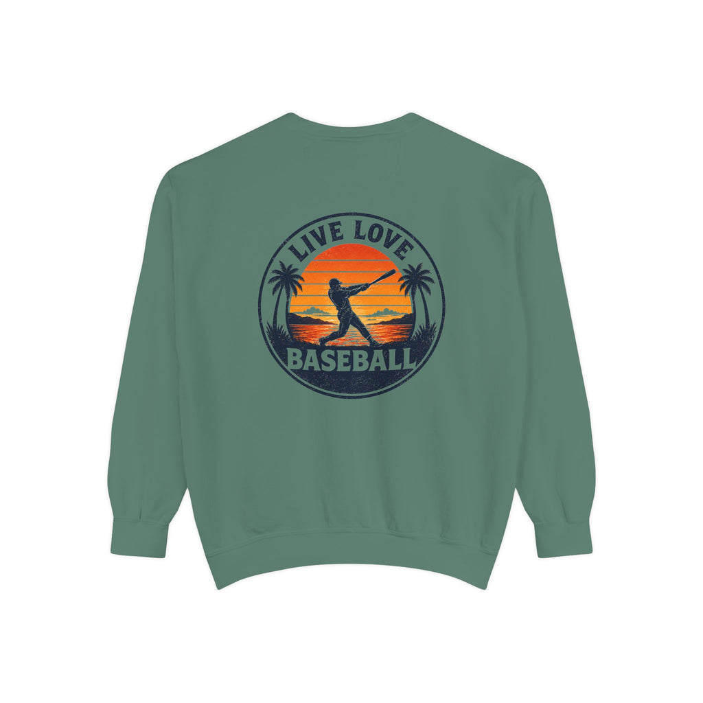 Baseball Sweatshirt — "Live Love Baseball" Vintage Sunset Crewneck Unisex