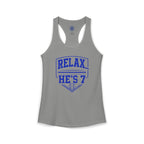 Relax He's 7 Baseball Mom Racerback Tank - Blue