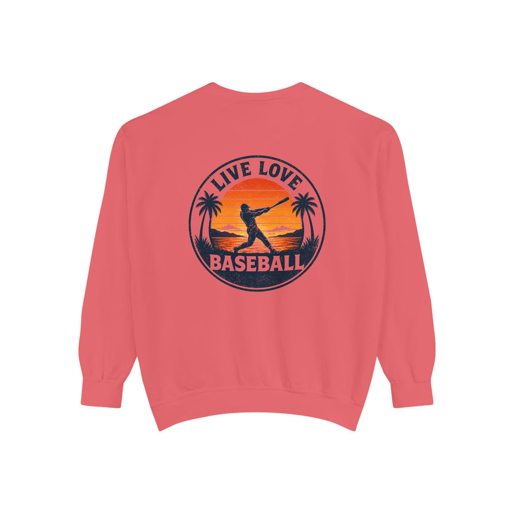 Baseball Sweatshirt — "Live Love Baseball" Vintage Sunset Crewneck Unisex
