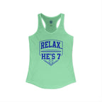 Relax He's 7 Baseball Mom Racerback Tank - Blue