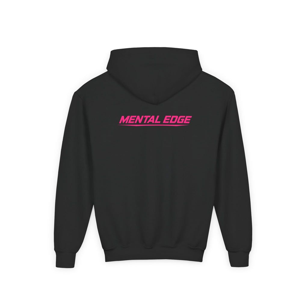 Youth Hoodie – 'ME' Pink Shield Front & "Mental Edge" Back Athletic Logo