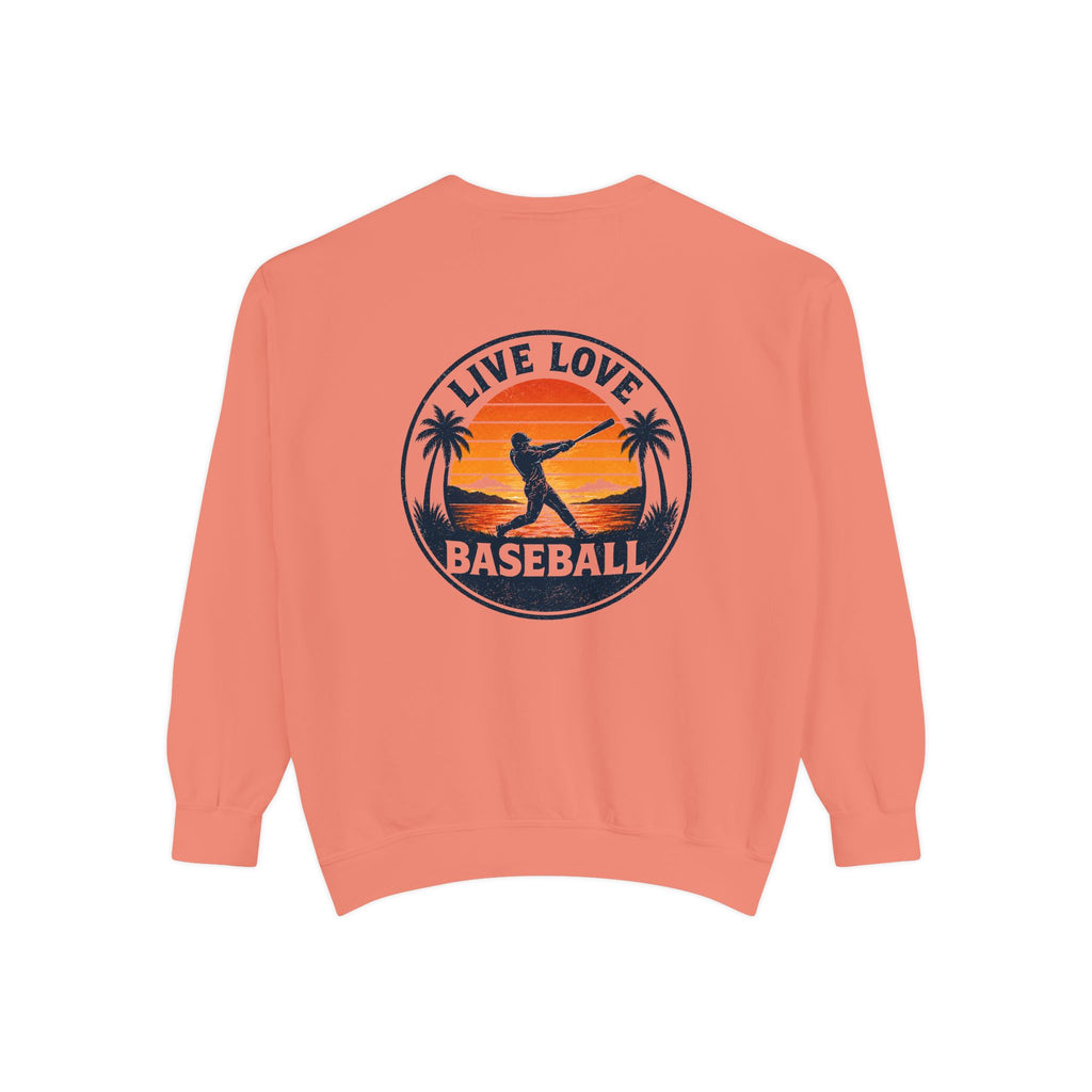 Baseball Sweatshirt — "Live Love Baseball" Vintage Sunset Crewneck Unisex