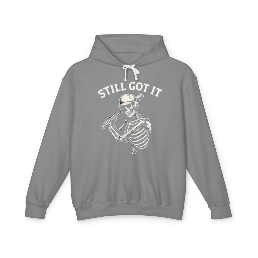 Still Got It Hoodie — Retro Skeleton Baseball Pullover