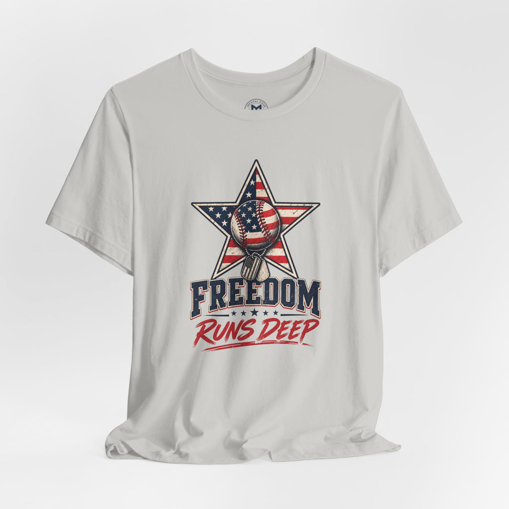 Freedom Runs Deep T-Shirt — American Flag Star Patriotic Tee