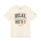 Relax… He's 9 Baseball Parent Tee _ Okstate Orange