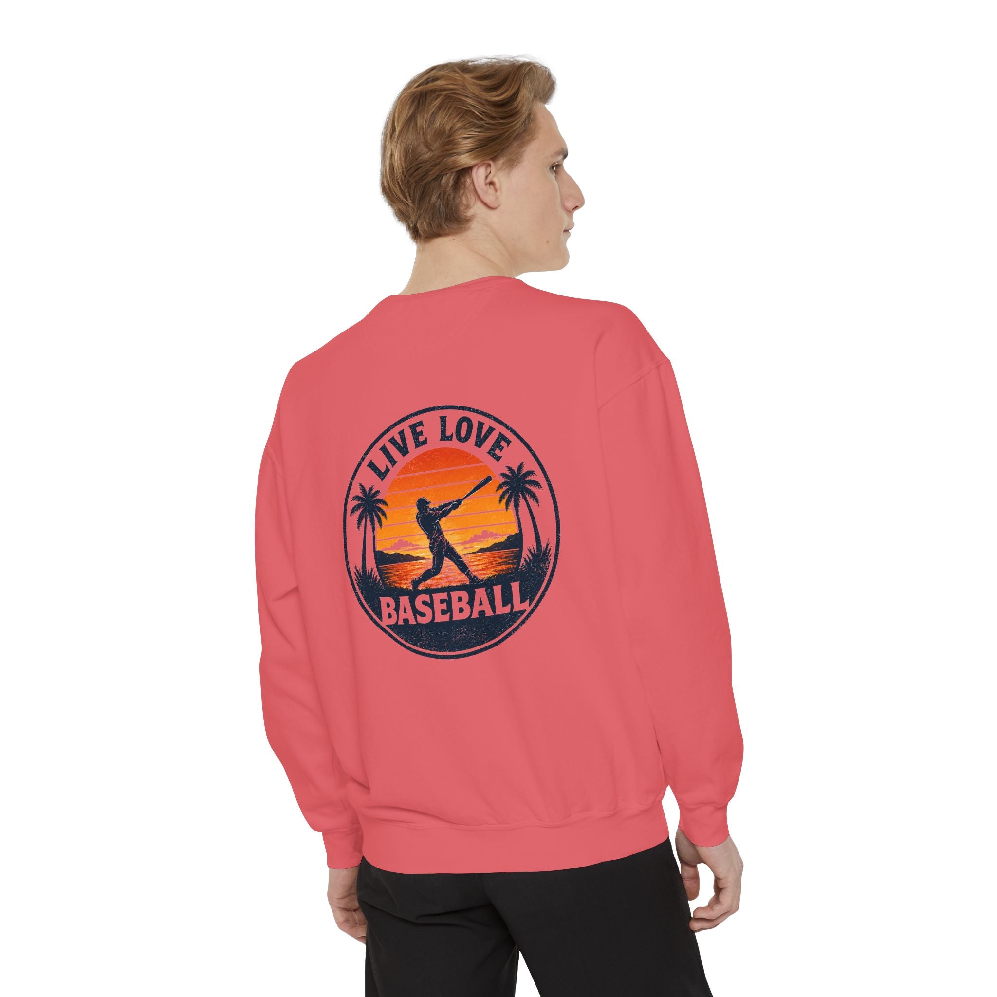 Baseball Sweatshirt — "Live Love Baseball" Vintage Sunset Crewneck Unisex