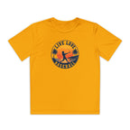 Live Love Baseball Youth Dri Fit Tee — Sunset Palm Baseball Player Shirt