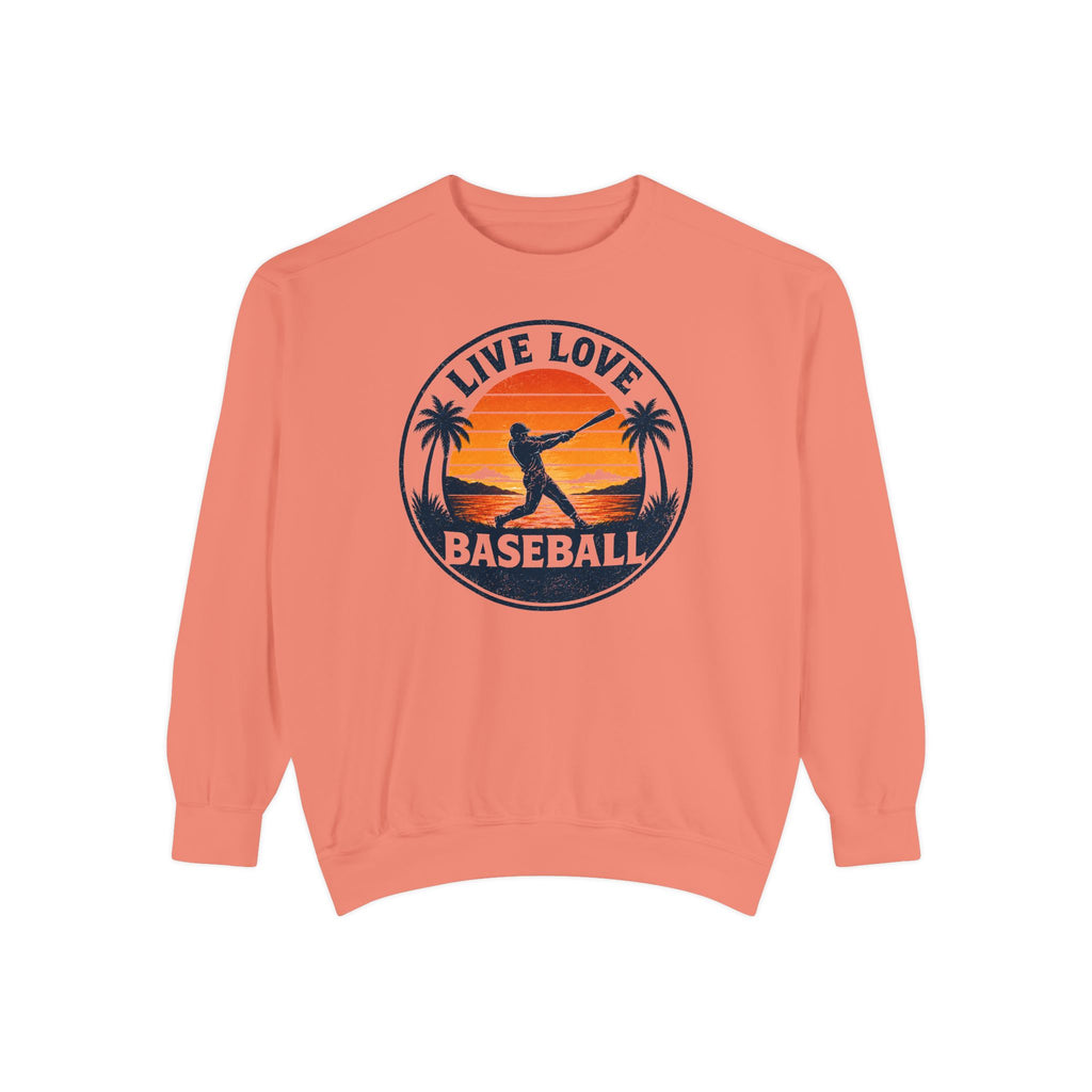 Baseball Unisex Sweatshirt - "Live Love Baseball" Vintage Sunset Crewneck