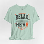 Relax… He's 9 Baseball Parent Tee _ Okstate Orange