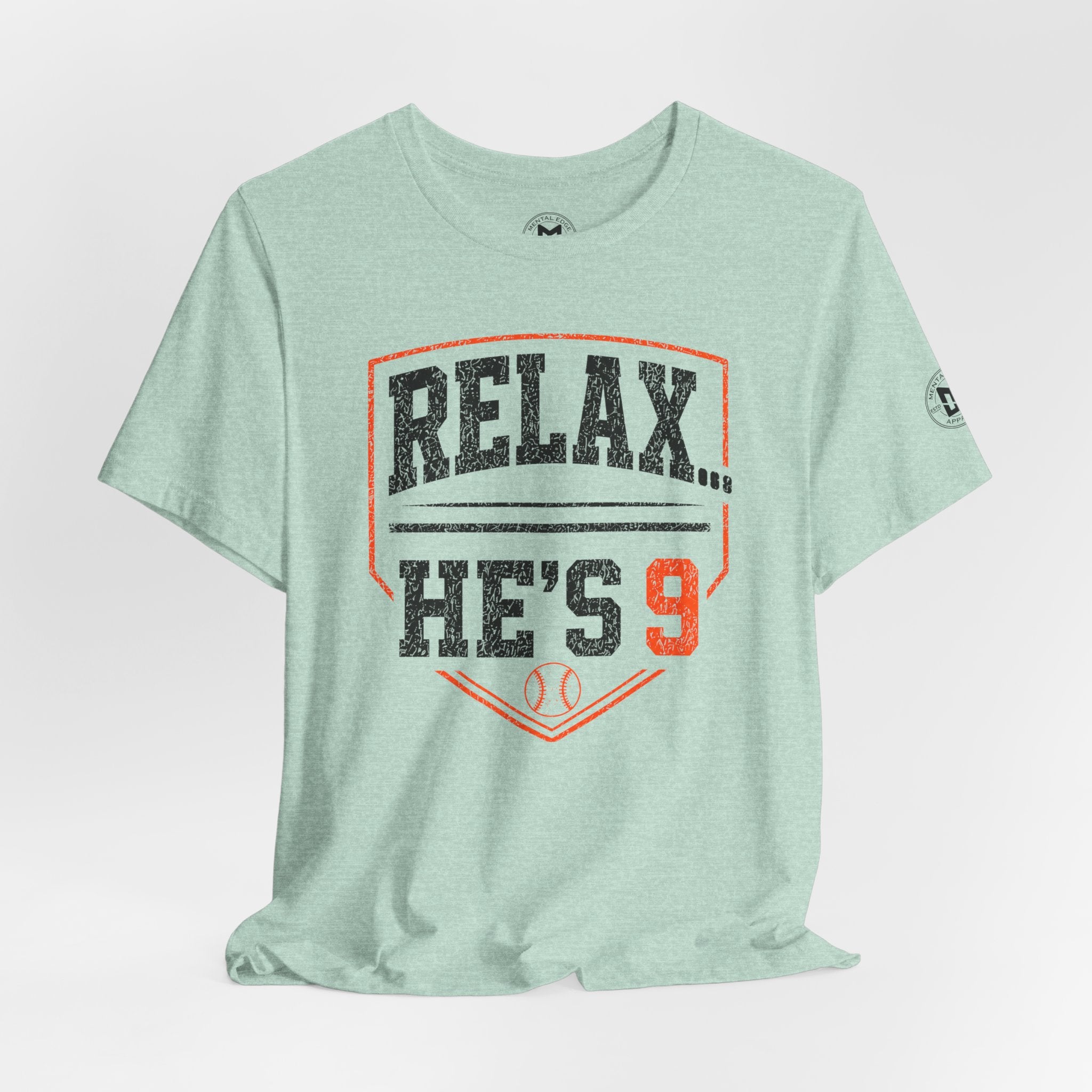 Relax… He's 9 Baseball Parent Tee _ Okstate Orange