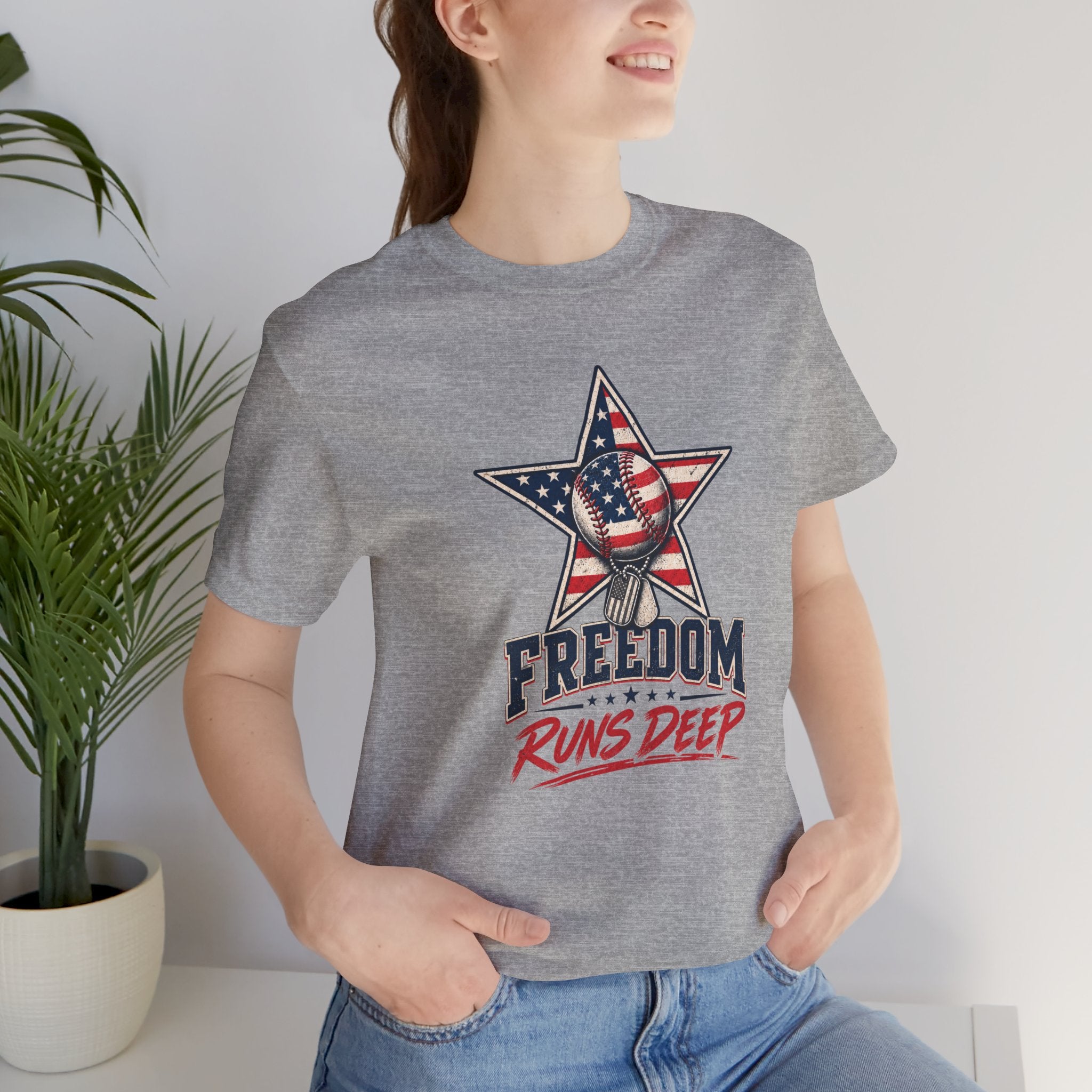 Freedom Runs Deep T-Shirt — American Flag Star Patriotic Tee