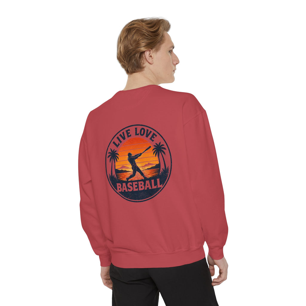 Baseball Sweatshirt — "Live Love Baseball" Vintage Sunset Crewneck Unisex