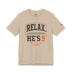 Relax… He's 9 Baseball Parent Tee _ Okstate Orange